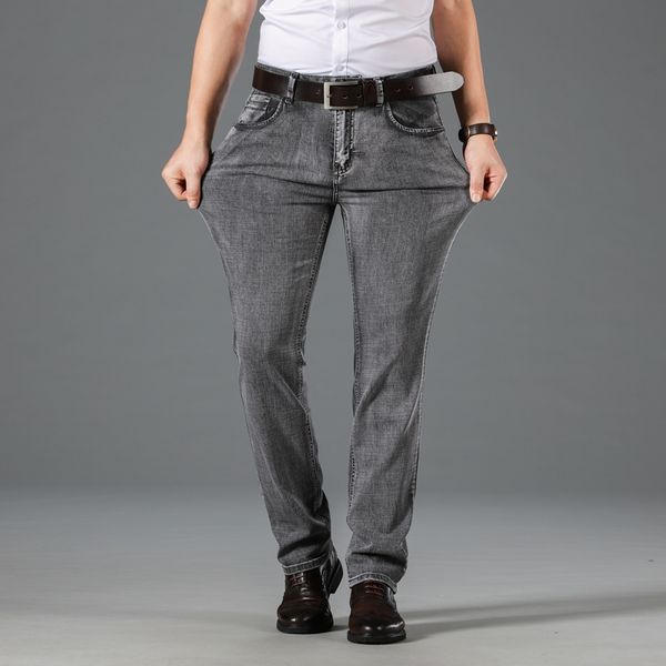 

new business mens classic denim jeans blue gray summer autumn slim fit pants stretch fashion male vintage smart casual jeans