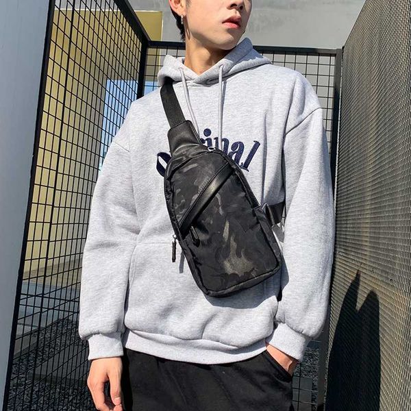 

camo new chest bag male tide student canvas casual chest small backpack with usb interface