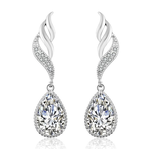 

vintage gold white gold cz cubic zirconia water drop long dangle stud earrings bride wedding engagement jewelry gifts for women, Silver