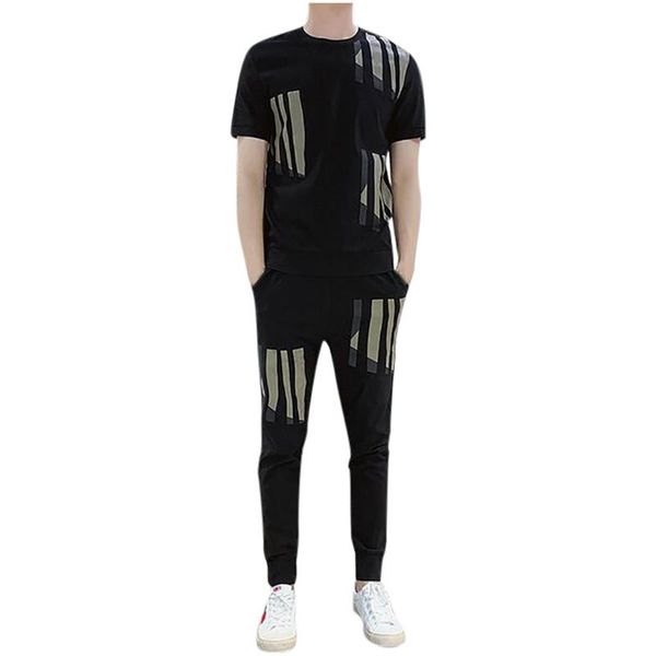 

jaycosin 2020 summer men casual sets tracksuit male tee pants casual sportswear suits men polyester set printing slim suits, Gray
