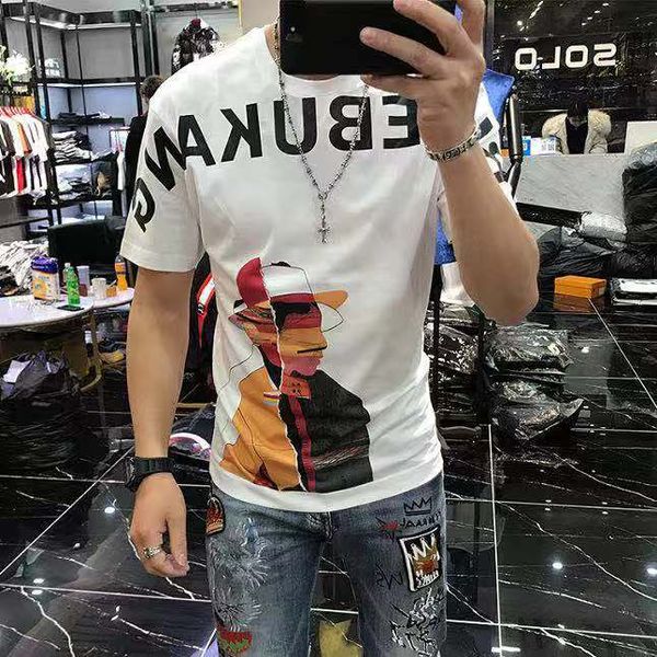 

2020 new arrival men's t-shirts fashion mens breathable slim shirts casual men letter print crew neck t shirt 3 colors size m-5xl, White;black