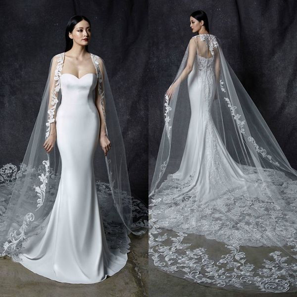 

2020 Satin Wedding Dresses With Wrap Sweetheart Lace Appliqued Sweep Train Mermaid Wedding Dress Custom Made Plus Size Beach Bridal Gowns, White
