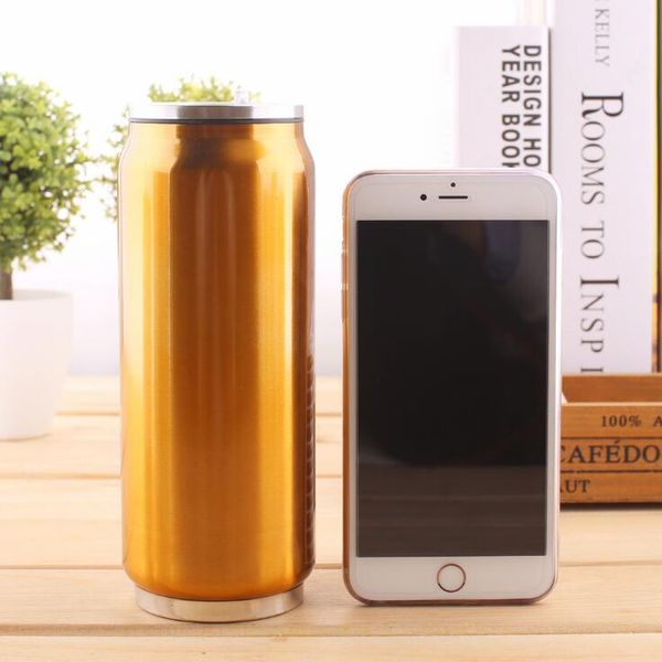 

stainless steel bottle water cup cola can outdoor vacuum insulated mug cup sith straw lids 350ml 500ml kitchen dining drinkware lxl666-1
