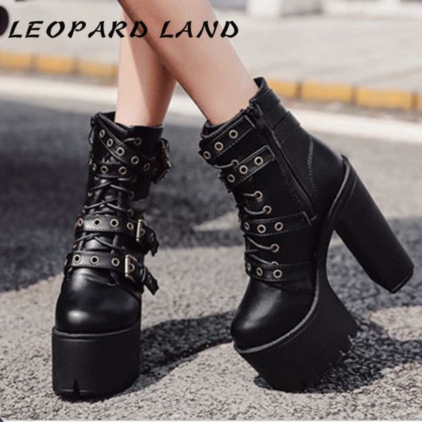 

leopard land 2020 winter women black white platfrom boots round toe winter high bottom waterproof high-heeled shoes jxq-686-6