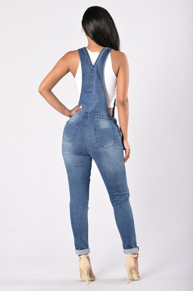

qmgood 2018 denim women's overalls high waist ripped jeans woman jumpsuits stretch denim pants female torn jumper trousers 3xl, Blue