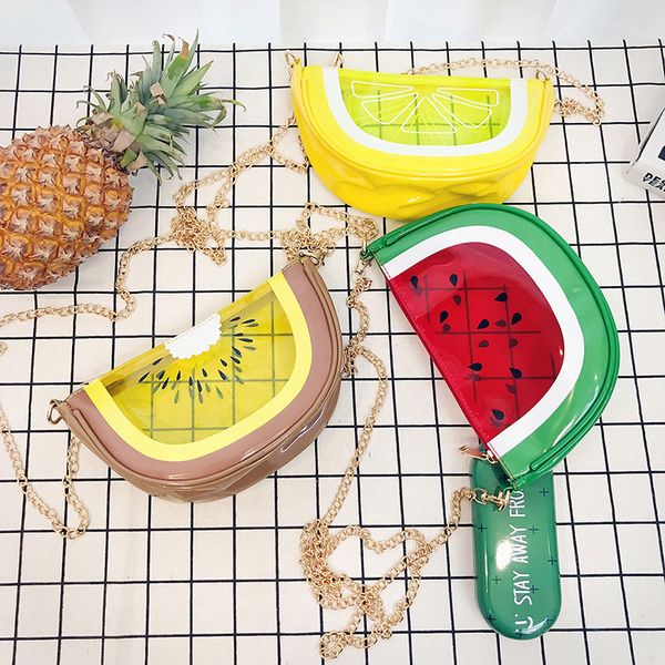 

women fruit transparent bag lemon watermelon kiwi pu chain unique design ladies hand bags shoulder crossbody bags for women