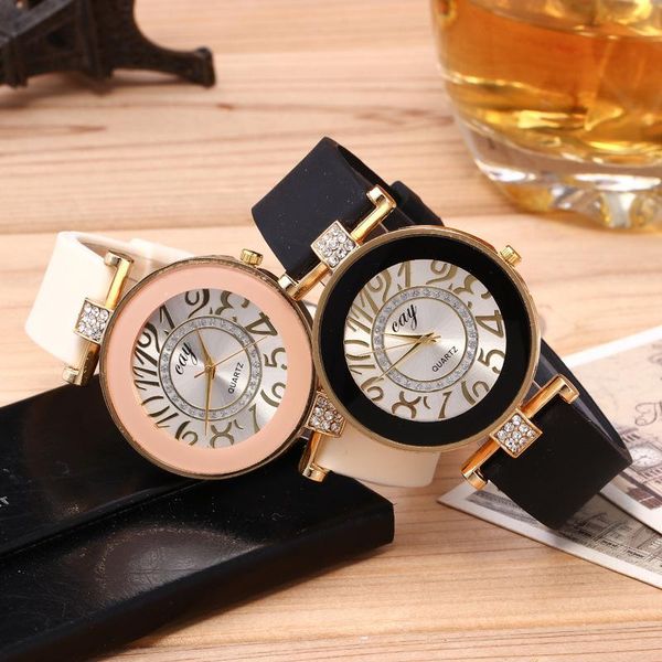 

silicone strap wristwatches 2019 brand new fashion women dress watches elegant casual student quartz watches wholesale lw033, Slivery;brown