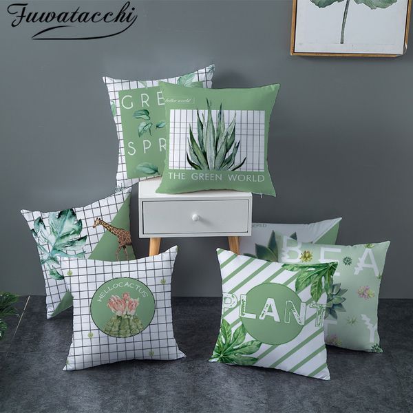 

fuwatacchi succulent plant cushion cover green throw pillowcase for sofa car living room decorative pillow cover polyester 45x45