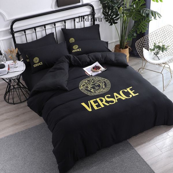 

black bedding sets pink bed cover suit new blue duvet cover spring and autumn simple print letter bed sheet sets 4pcs