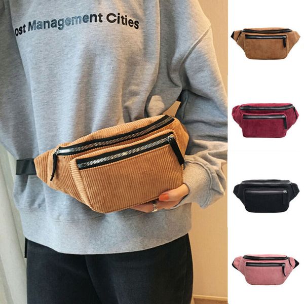 

fashion women's corduroy fanny pack ladies waist bag belt money travel sport bum bag