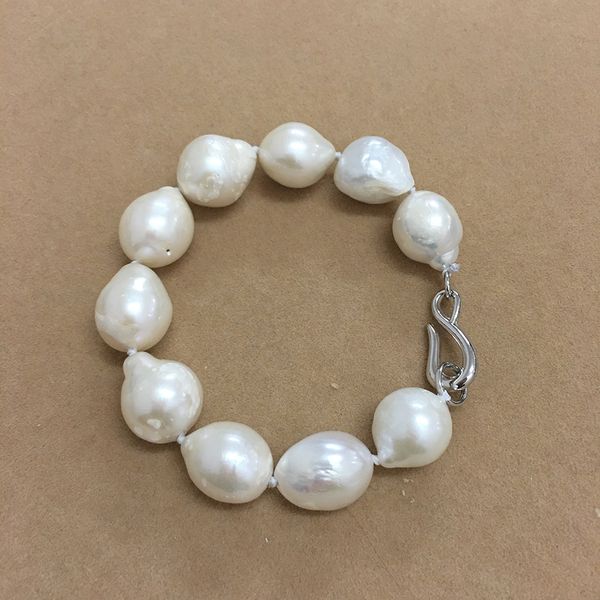 

100% nature freshwater pearl bracelet with big baroque shape-diameter 11-14 mm and length 16-20 mm, Golden;silver