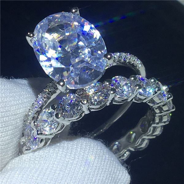 Elegante anel Set Oval cut 3ct Diamante 925 Sterling silver Anel de noivado anel de casamento para as mulheres homens Dedo Jóias presente