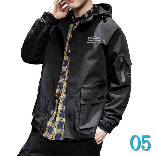 

autumn winter men's jacket casual windbreaker with letter print fashion loose hooded tooling jacket size m-3xl wholesaleo5, Black;brown