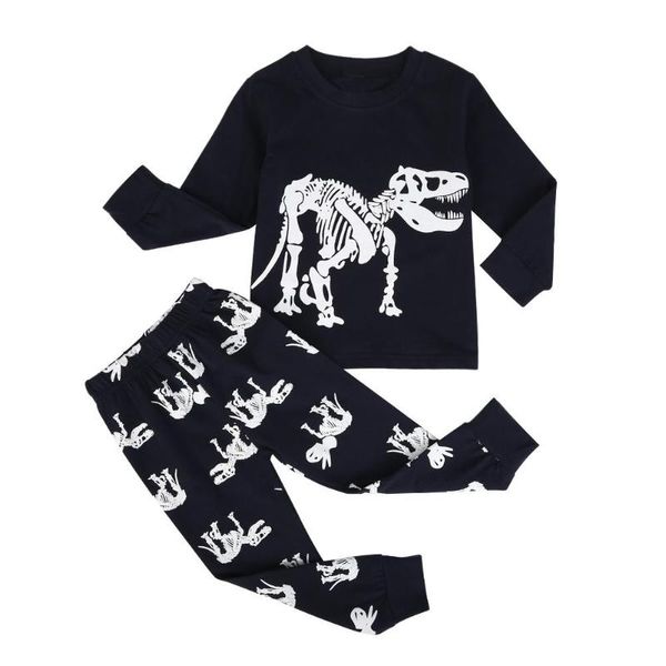 

spring kids clothes set boys fashion dinosaur print t-shirt elastic pants, White