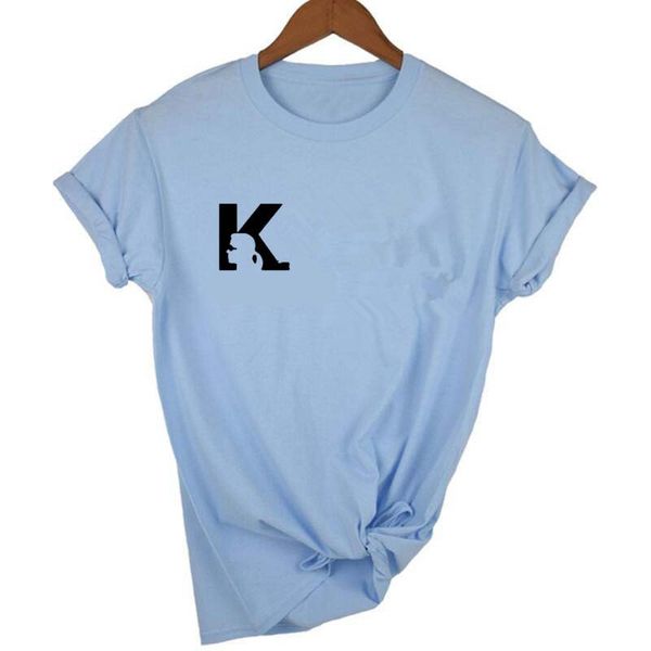 

k letter summer designer printed womens tshirts lagerfeld o-neck short sleeve womens summer ladies rip casual tees, White