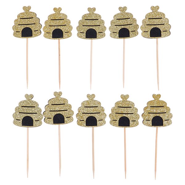 

10pcs/set fruit picks shiny bee cupcake ers paper er dessert decorative supplies for kid birthday party