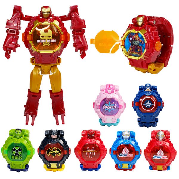 

2019 sell deformed electronic watch children's toy marvel robot iron man captain america cartoon turned robot watch kids toys