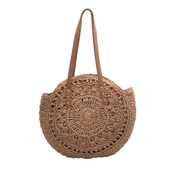

handmade woven round women shoulder bag bohemian summer straw beach handbag for travel shopping female tote rattan bags #h30