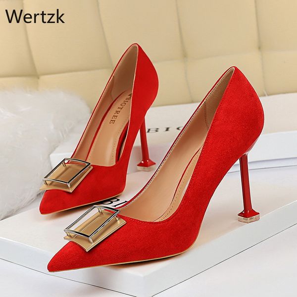 

metal decoration pumps women high heels shoes fashion pointed toe sandals slip on shallow slides zapatos mujer black red b183