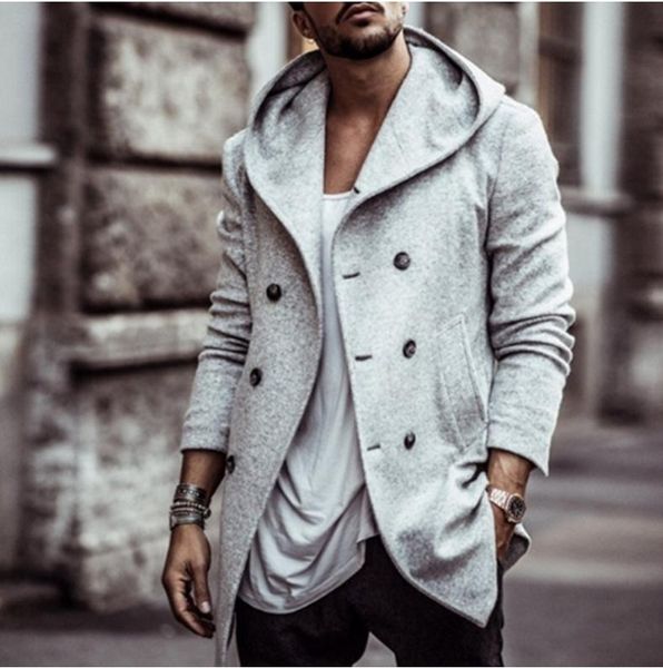 

2020 mens designer outerwear autumn winter fashion button fly hooded blends wool men casual male clothing, Black