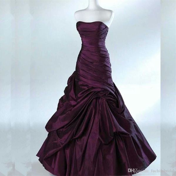 

strapless ruched taffeta wedding dresses long vintage retro bridal dresses custom bride gown, White