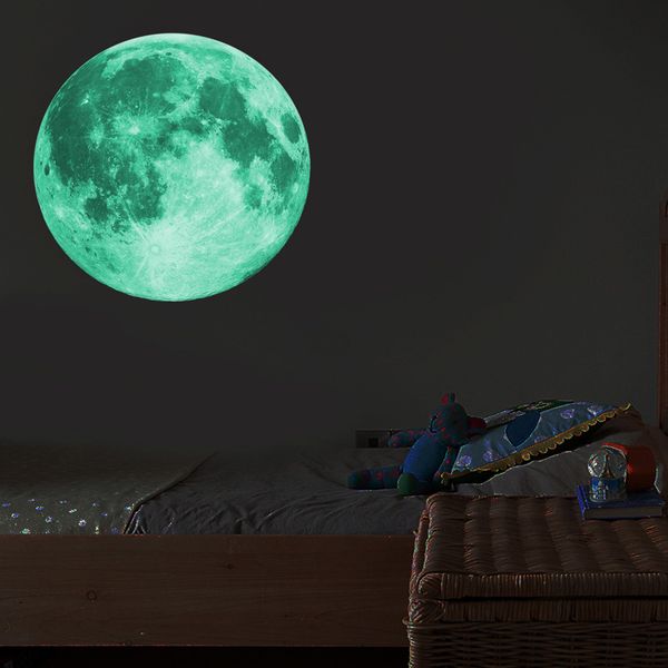 

30cm luminous moon 3d wall sticker for kids room living room bedroom decoration home decals glow in the dark wall stickers