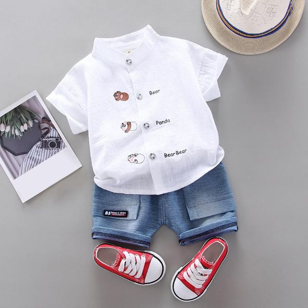 

toddler kid clothing set baby boys cartoon letter casual t-shirt + denim shorts outfits set children clothes roupa infantil, White