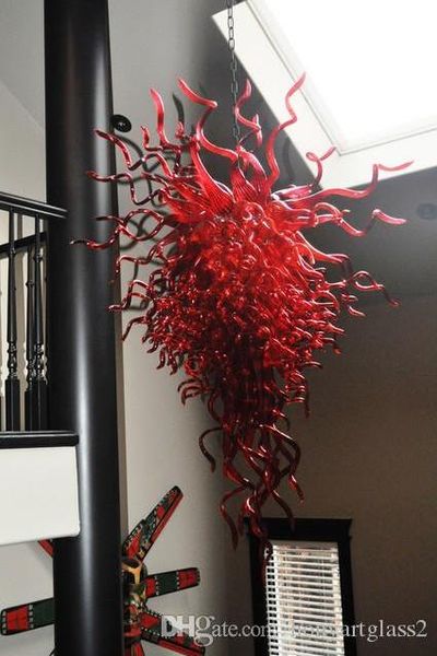 

100% mouth blown borosilicate luxury red glass chandelier contemporary type large l chandelier modern hand blown glass pendant lighting