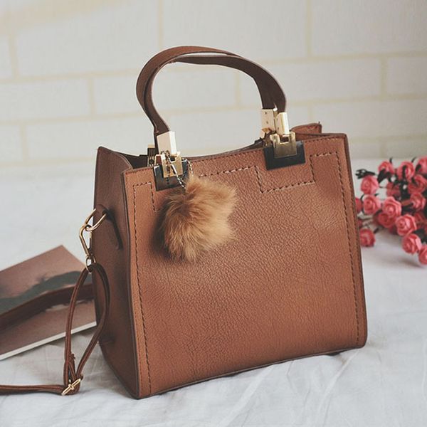 

square retro women handbag designer high-quality leather shoulder messenger bag for ladies simple fashion hairball female bag