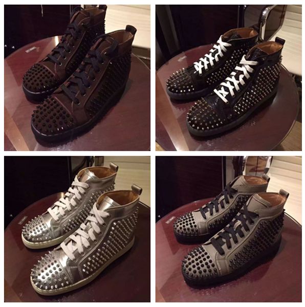 

women men shoes red bottom sneaker luxury party wedding shoes genuine leather louisfalt spikes lace-up casual shoes black white t07