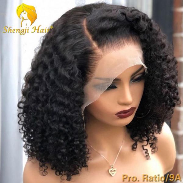 

pre plucked 360 lace frontal wig with baby hair 4.5" 180% density brazilian curly glueless human hair wigs shengji remy wig, Black;brown