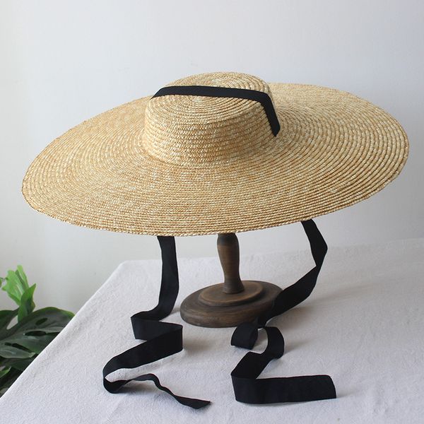 

handmade wide brim natural straw hat women summer beach hats with long ribbon outdoor holiday beach cap uv protection sun hat, Blue;gray
