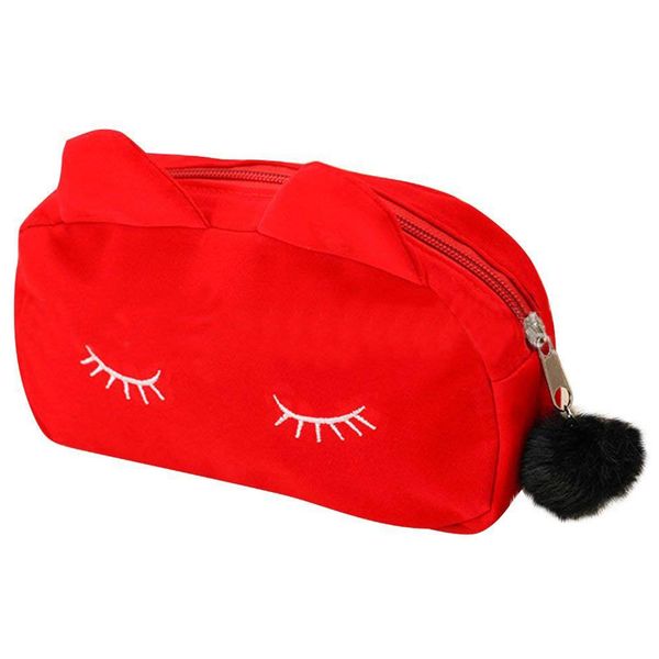 

tftp-portable cartoon pattern cosmetic bag makeup bags pen pencil pouch case red