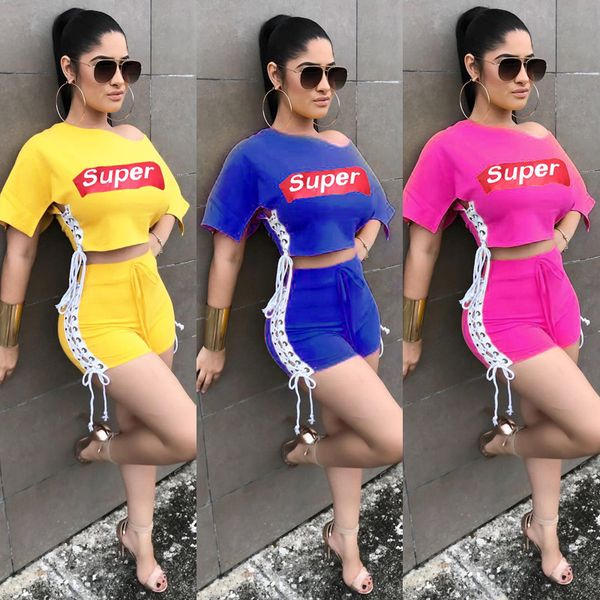

2020 new women's sports suit explosion models letters printed t-shirt strapless shorts suit split corns siamese fashion sports suit, Gray