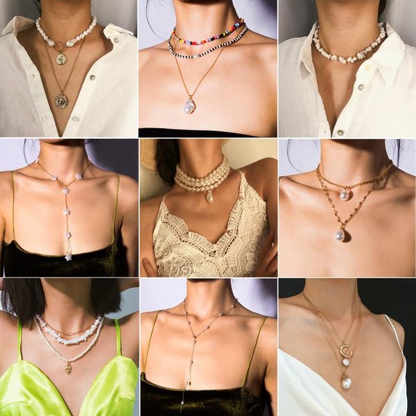 

diezi ethnic different design imitation pearl choker necklace carved coin pendant necklaces for women female fashion jewelry, Silver