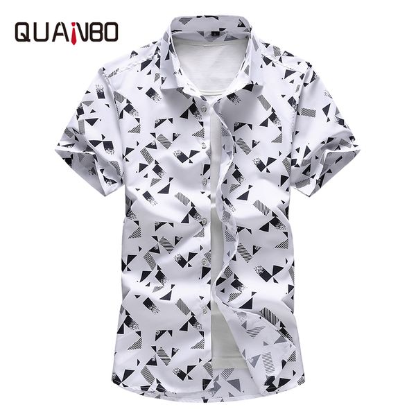 

quanbo plus size 5xl 6xl 7xl men shirt 2019 new arrival summer fashion print casual short sleeve shirts brand clothing, White;black