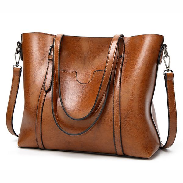 

2019 fashion lager women handbag oil wax leather messenger bags brand solid lady tote leather women's shoulder crossbody bag new