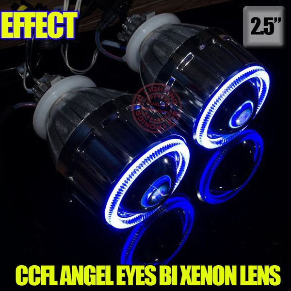 

2.5 inch h1 h7 9005 9006 bi-xenon projector lens for motorcycle auto headlight with ccfl angel eyes bule yellow red white purple