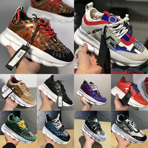 

2019 chain reaction luxury designer mens shoes women sneakers runner snow leopard black white suede leather fashion sport trainer women shoe