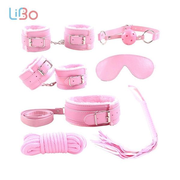 

li bo y18110802 restraint fuzzy set bondage gear furry collar ball toy whip bed gag 7 pieces/set kit kuhxc