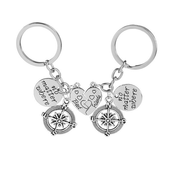 

2pc/set keychain no matter where friend key rings silver rudder pendant key chain alloy car key rings friend gift, Slivery;golden