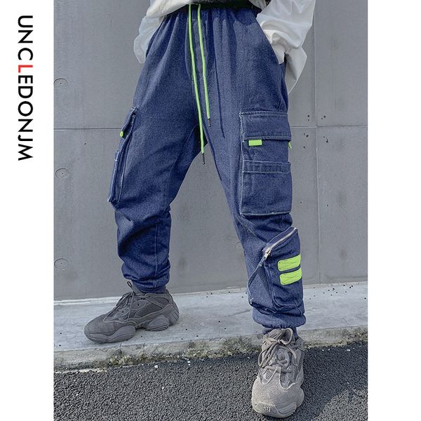 

uncledonjm pockets cargo pants men cotton denim jeans male men trousers spring elastic casual pants brand blue 19a013