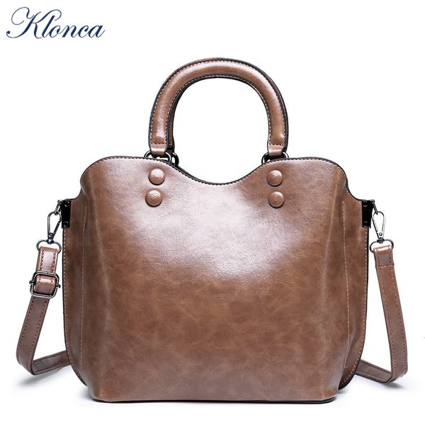 

klonca hipping chic female handbag new designer oil oax tote bag pu leather solid crossbody bag 2019 sale