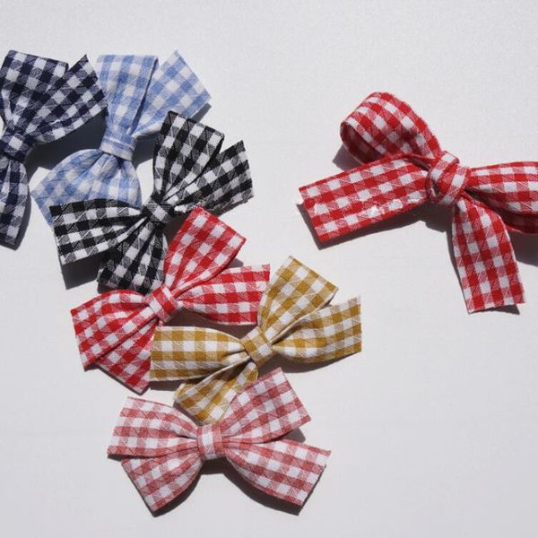 

4pcs girl cotton checked bow clip childre bow hairpins cotton fabric hair clips bowknot for girls hair accessories kids headwear, Slivery;white