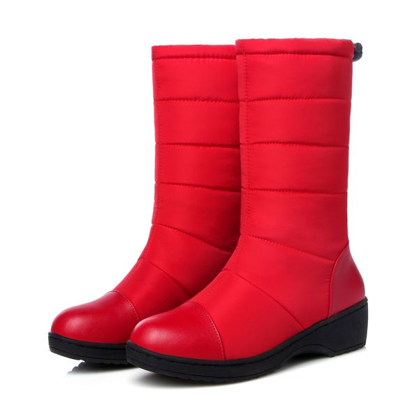 

winter red students cotton shoes down snow boots womens thickened middle tube flat bottom waterproof warm cotton boots with down, Black