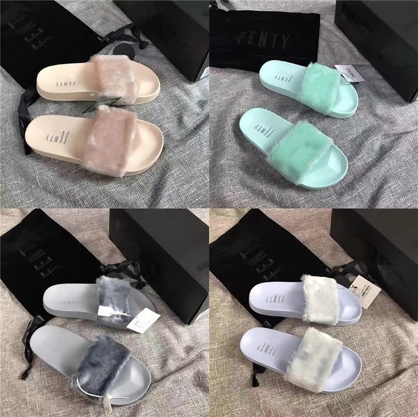 

leadcat fenty rihanna shoes women slippers indoor sandals girls fashion scuffs pink black white grey fur slides without box 848