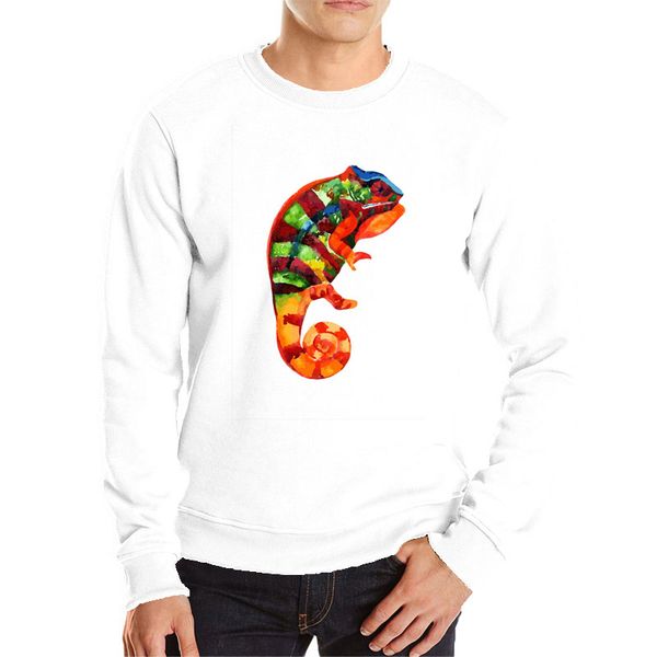 

gouache chameleon hoodies personality design art sweatshirt funny animal streetwear casual clothes breathable cotton, Black