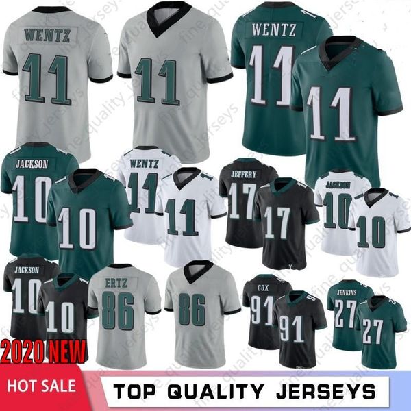 

11 carson wentz men jerseys 10 desean jackson 86 zach ertz 20 dawkins 9 nick foles 19 jj arcega-whiteside 91 cox 2020, Black;red