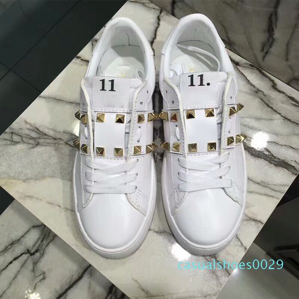 

gift luxury brands shoes designer sneakers genuine leather famous man women walking casual shoes with golden nails c29, Black