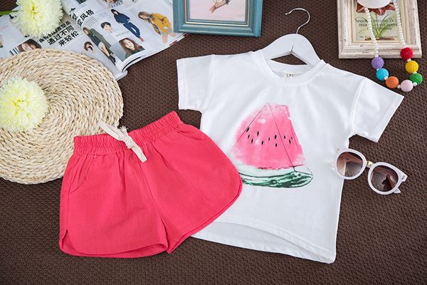 

baby girl clothes t-shirt + shorts 2 piece sets 2-9t girls cartoon watermelon printed kids clothing sets kids designer clothes dhl fj129, White